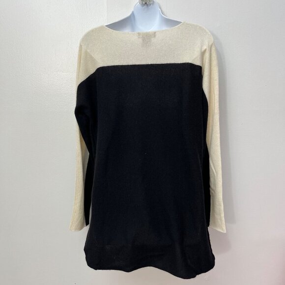 Color Block Lord & Taylor Cashmere Sweater Size‎ L/G Black & Cream Long Sleeve - Picture 3 of 7